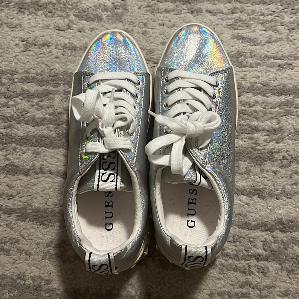 Guess silver platform sneakers- never been worn.